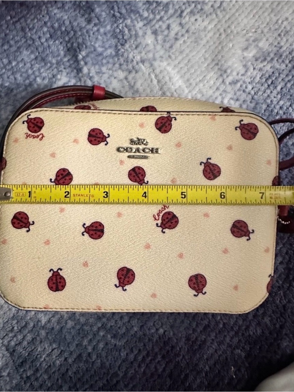 Coach Mini Camera Bag in Chalk Ladybug Print Leather - Picture 3 of 6